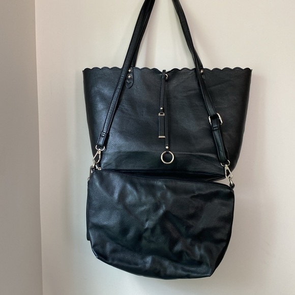 2 Piece Faux Leather Black Tote and Crossbody Purse Set - Picture 3 of 16